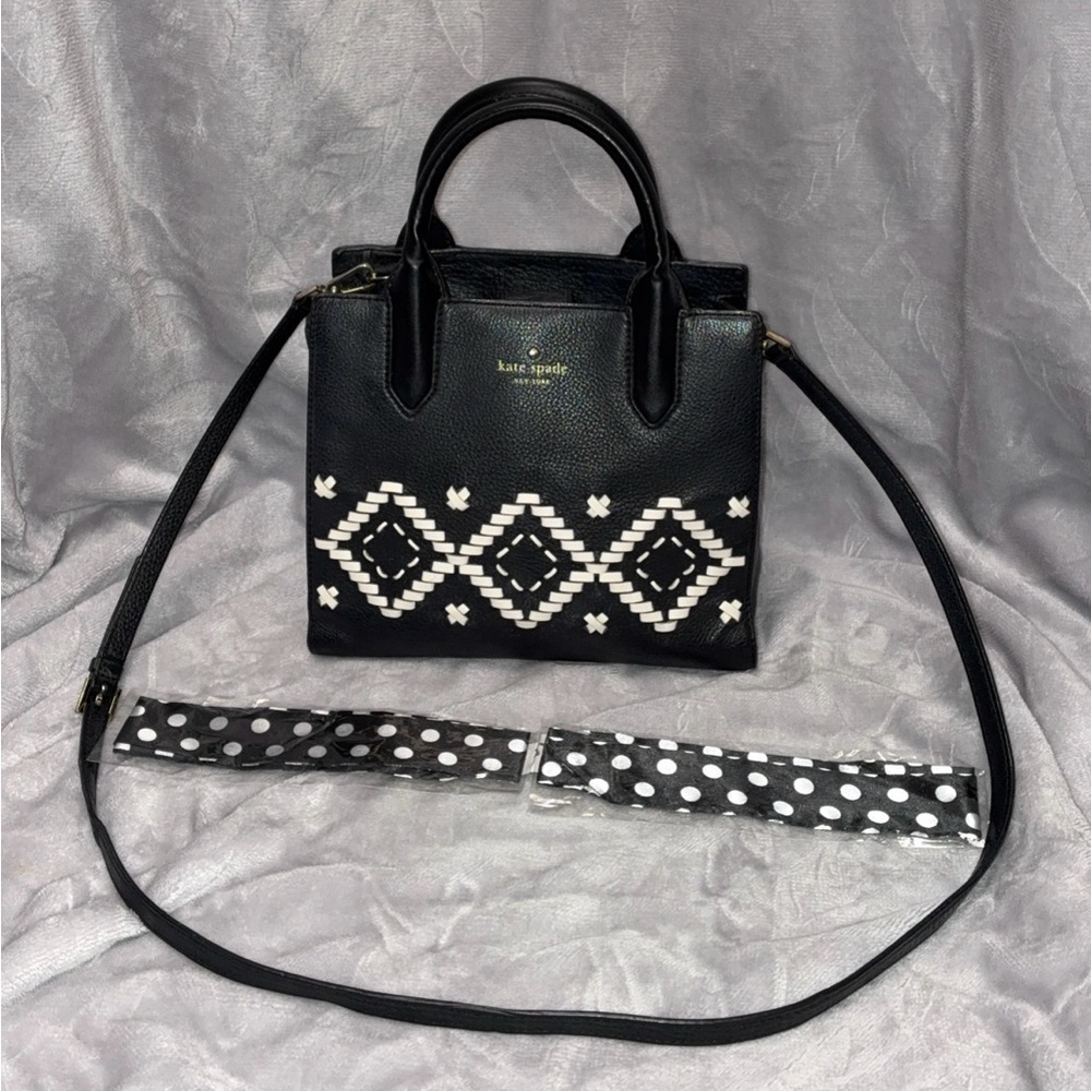 Kate Spade Black and White Pebbled Leather Crossbody Bag